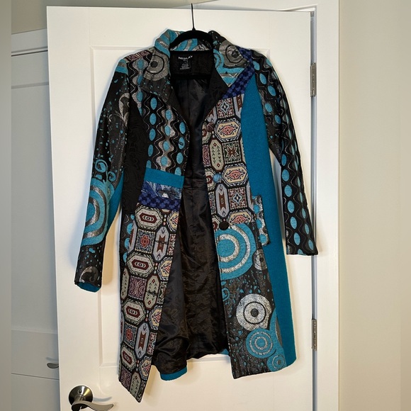 Vintage Neslay Paris Statement Jacket, Artsy Blue Metallic Embroidered Patchwork - Picture 1 of 13
